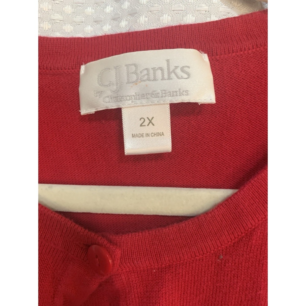 CJ Banks Women 2x Red Button Up Short Sleeved Embroidered Sleeve Cardigan Granny - Picture 4 of 9
